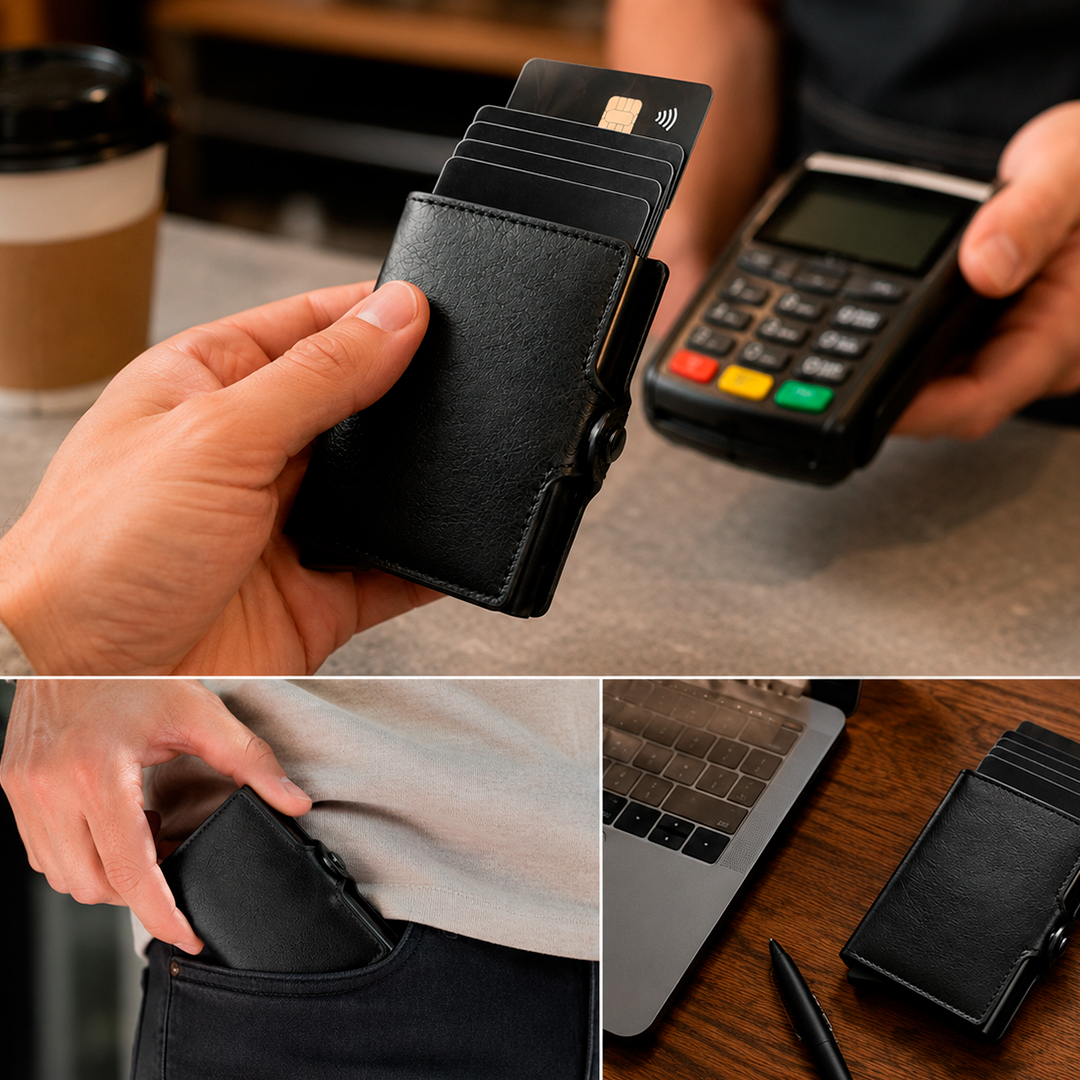 Billetera Tarjetero Automática de Cuero PU con Bloqueo RFID - Imagen 2