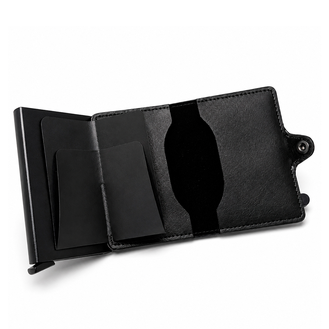 Billetera Tarjetero Automática de Cuero PU con Bloqueo RFID - Imagen 4