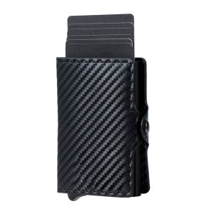 Tarjetero Automático Estilo Fibra de Carbono con Bloqueo RFID
