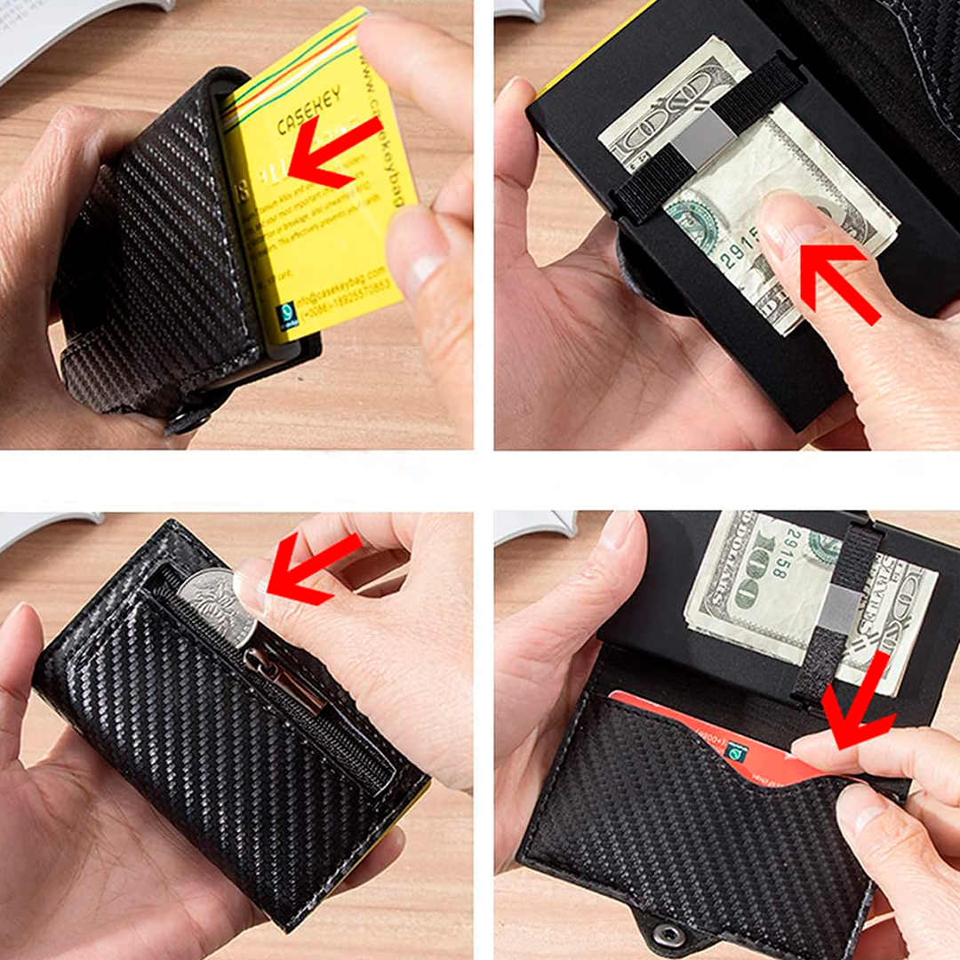 Tarjetero Automático de Aluminio con Clip para Billetes y Bloqueo RFID - Imagen 3